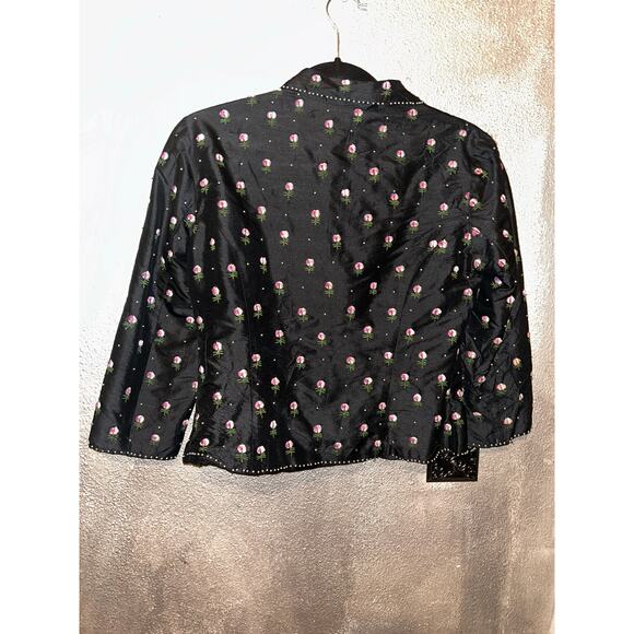 Anthropologie Odille Cottage Core Silk Embroidered Beaded Floral Jacket Blazer - Picture 7 of 7